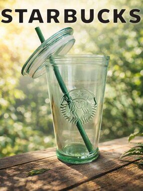 Starbucks 16 oz Recycled Glass Tumbler Green Cold Cup Eco Minimalist Cup